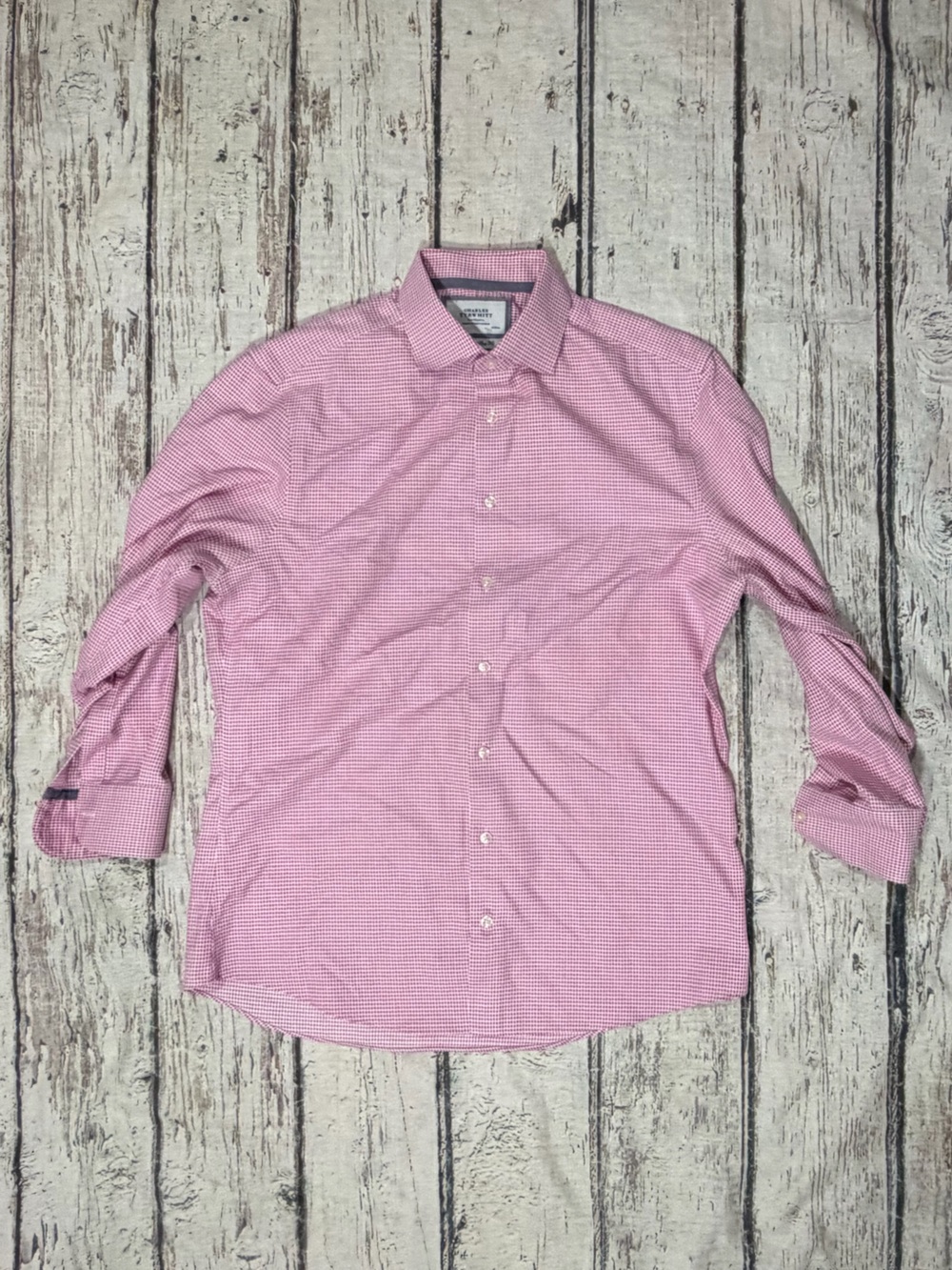 Charles Tyrwhitt Mens Slim Fit Long Sleeve Check Pink Dress Suit Shirt